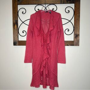 Moda International Mohair Blend Berry Mauve Ruffle Duster Cardigan